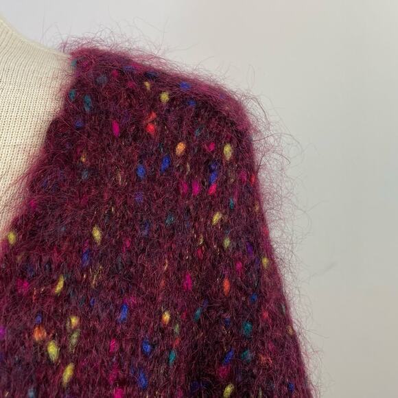 Vintage 90s Cape Isle Knitters Fuzzy Mohair Confetti Cardigan Sweater slouchy S - Picture 3 of 11